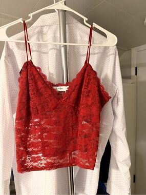 Red Lace Camisole Crop Top - Femme Rouge